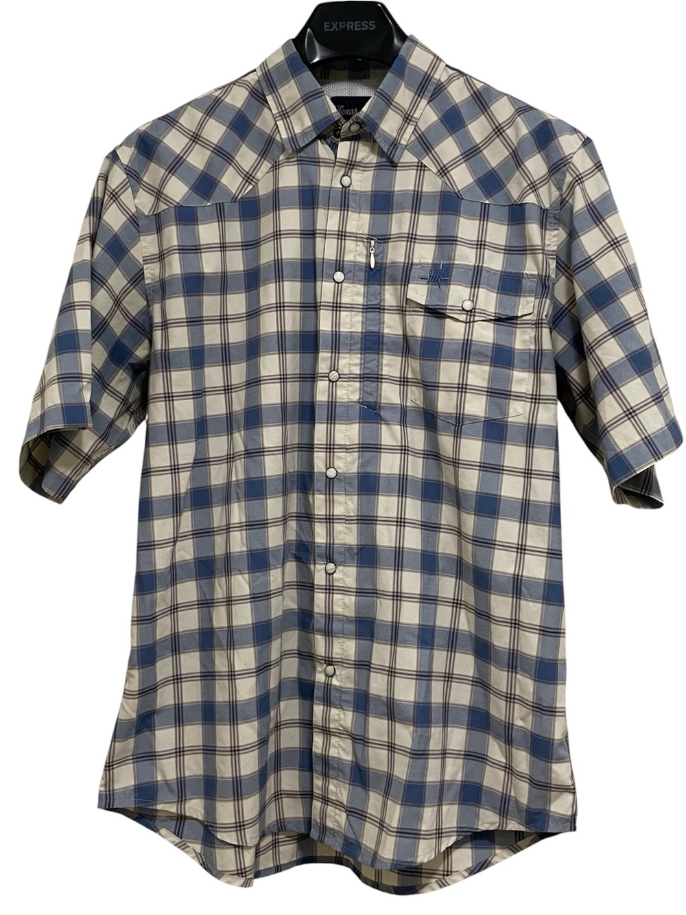 Texas Standard Blue Plaid Western Short Sleeve Pearl Snap Shirt Large